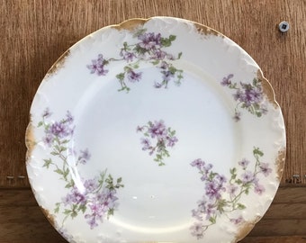 2 Limoges Porcelain Salad Plates, Purple Flowers, GDA France, CH Field Haviland Limoges Plate