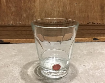 John Jameson & Son Limited Irish Whiskey rocks glass, imprint on bottom, red label on front, with acid etched logo