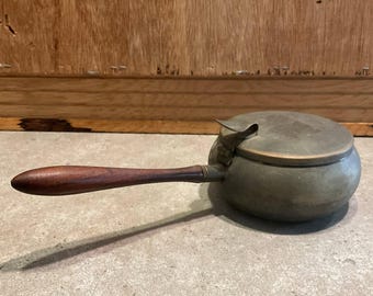 Vintage Giliberti Italy Brass Silent Butler - Signed Crown EG Lidded Table Crumber - 8.5" Fireplace Ash Receiver - Gift for Men