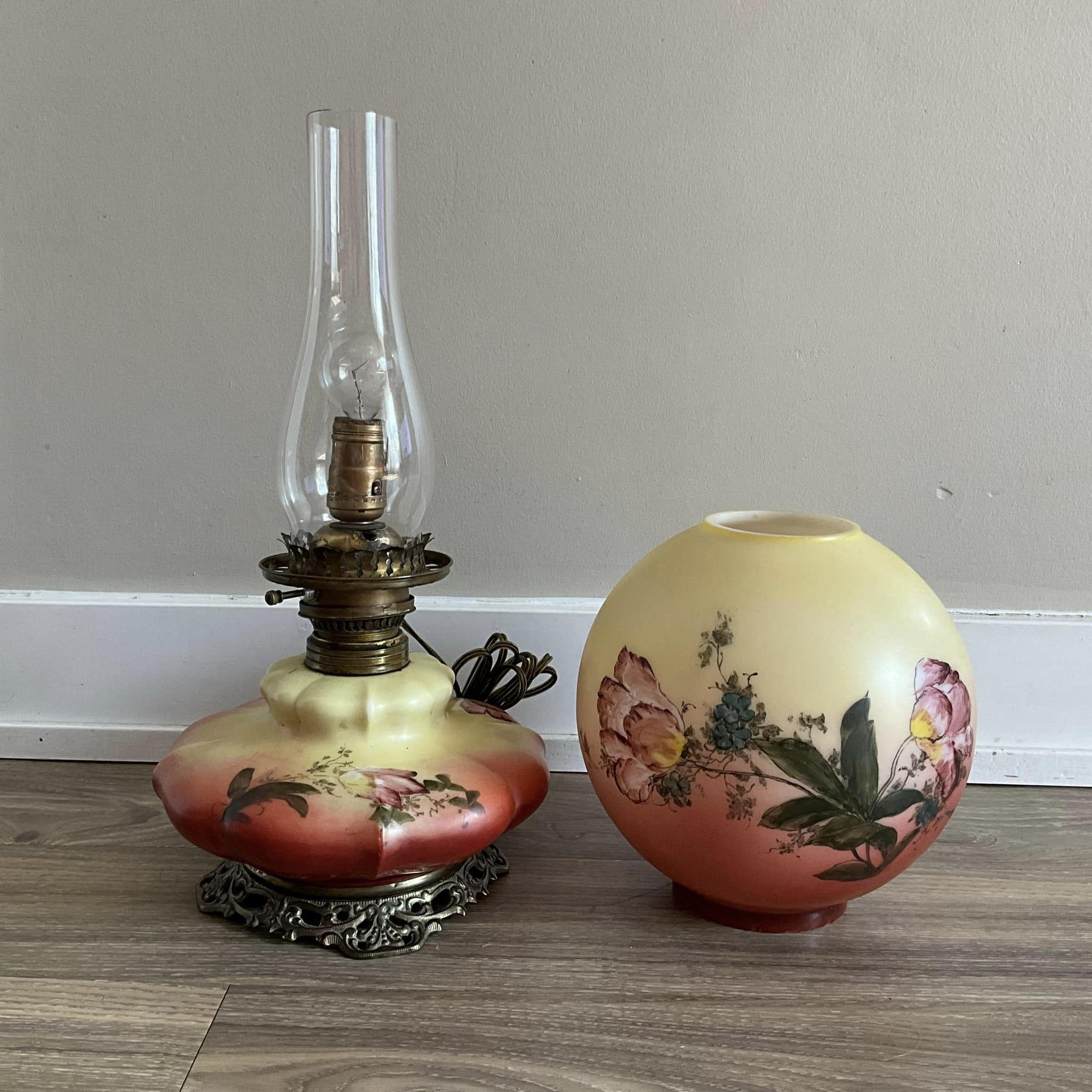 Antique Victorian Hand Painted Floral Gone With the Wind Globe