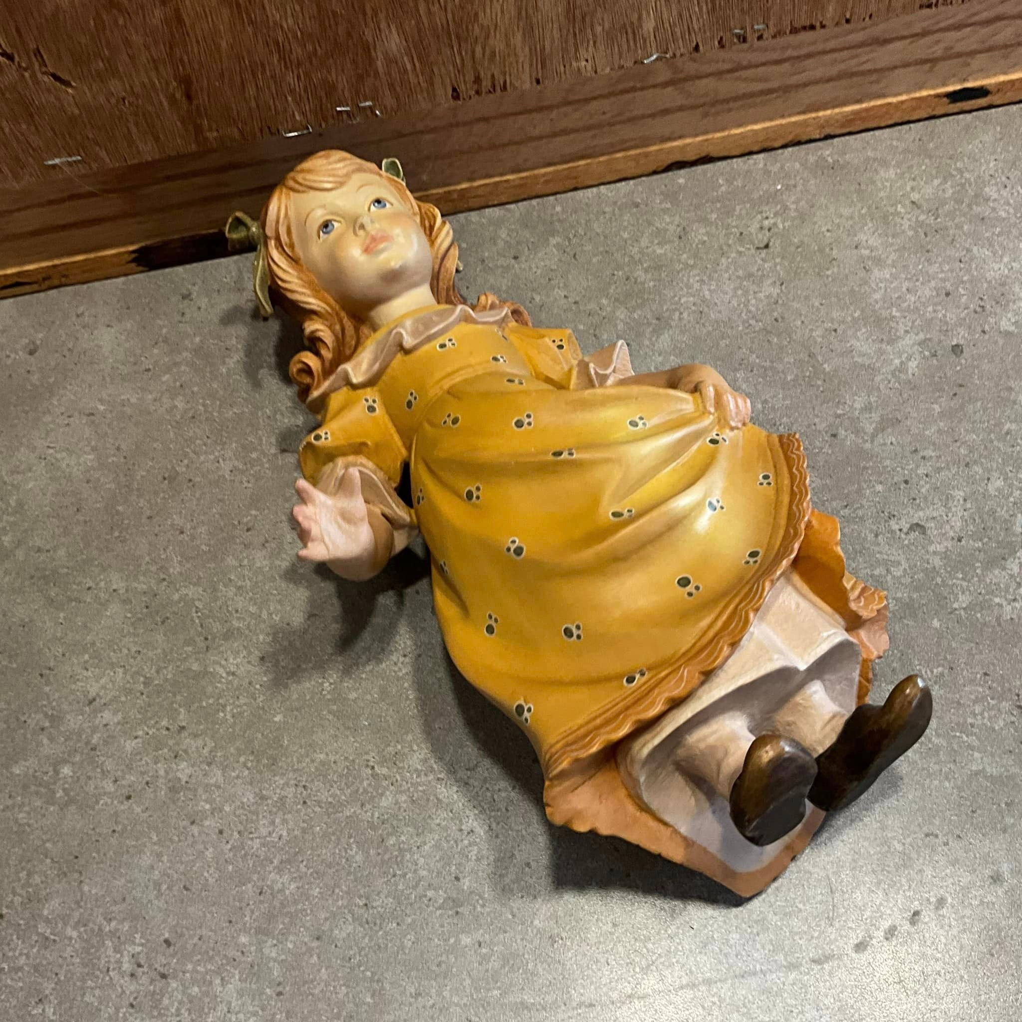 Rare DOLFI SANTINI Carved Wood Girl Doll Figurine, Made in Italy