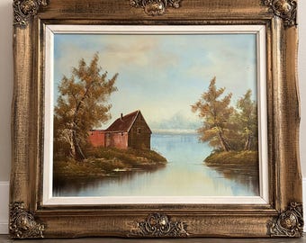 Vintage Framed Landscape Painting, Oil on Canvas, Ornate Gold Frame, Small Impressionist Artwork