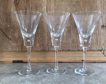 3 Martini Glasses with air Bubble in bottoms