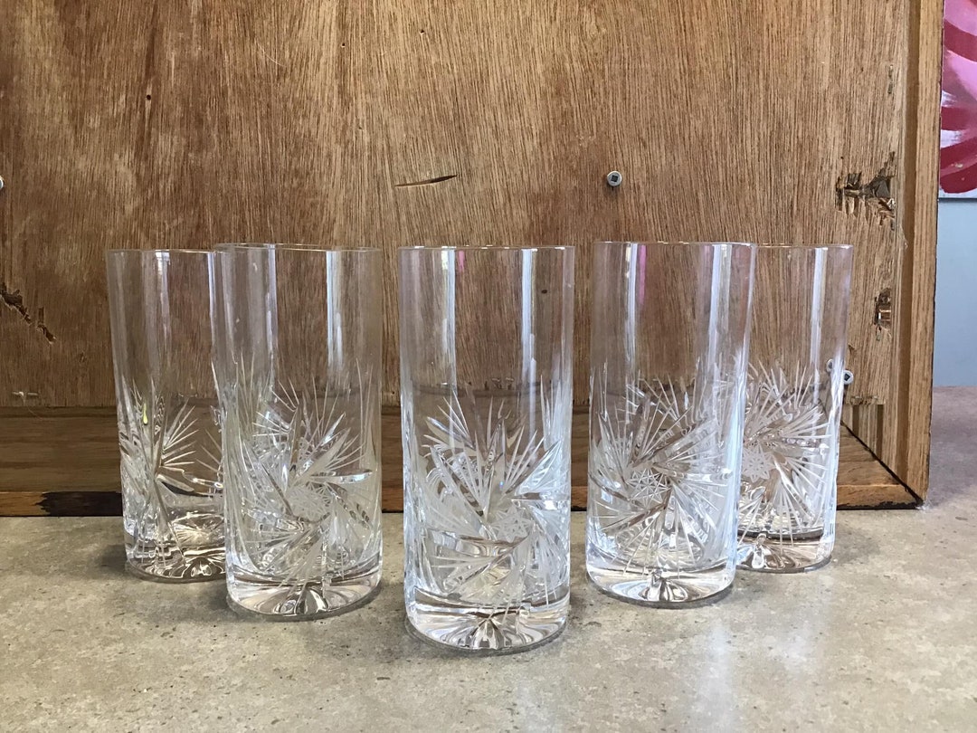 Pinwheel Hand Cut Crystal Water Glasses, Crystal Highball Glasses Etsy