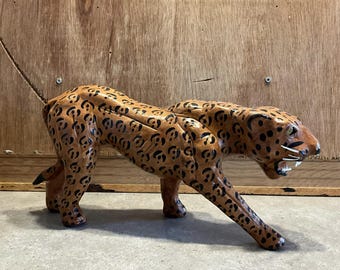 Vintage Leopard Sculpture Leather Wrapped Leopard Statue