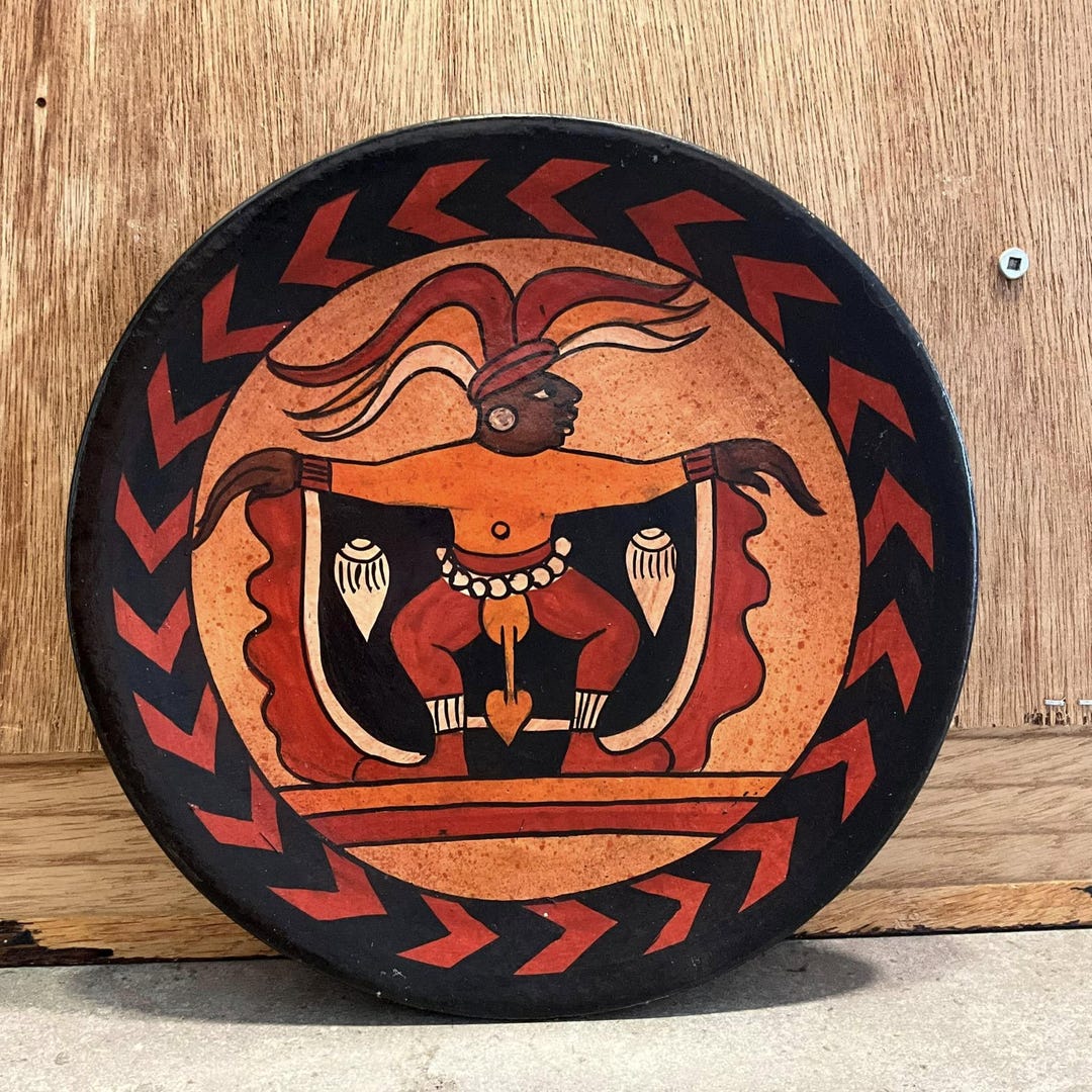 Vintage Aztec Mexico Inca Folk Art Multicolor Maya Pottery Terracotta ...