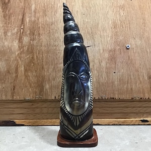 Vintage Carved Cattle Horn African Statue: Mid-Century Tribal Decor