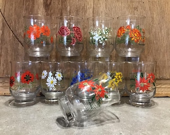 Vintage Flower of the Month Glasses / Vintage Dominion Collectible Glasses, Footed Juice Glass Drinking Glass Retro Gift, You can choose any