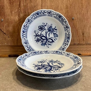 Blue and White Soup Pasta Plates Porcelain - GDR / KAHLA Stamp Set of 3 Dishwasher Safe