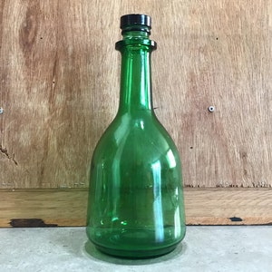 Vintage Green Glass Bottle or Decanter with lid