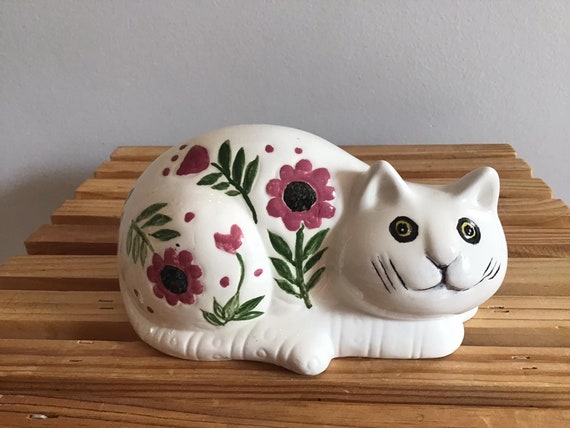ヴィンテージ猫の像：花柄の磁器の置物 - Etsy 日本
