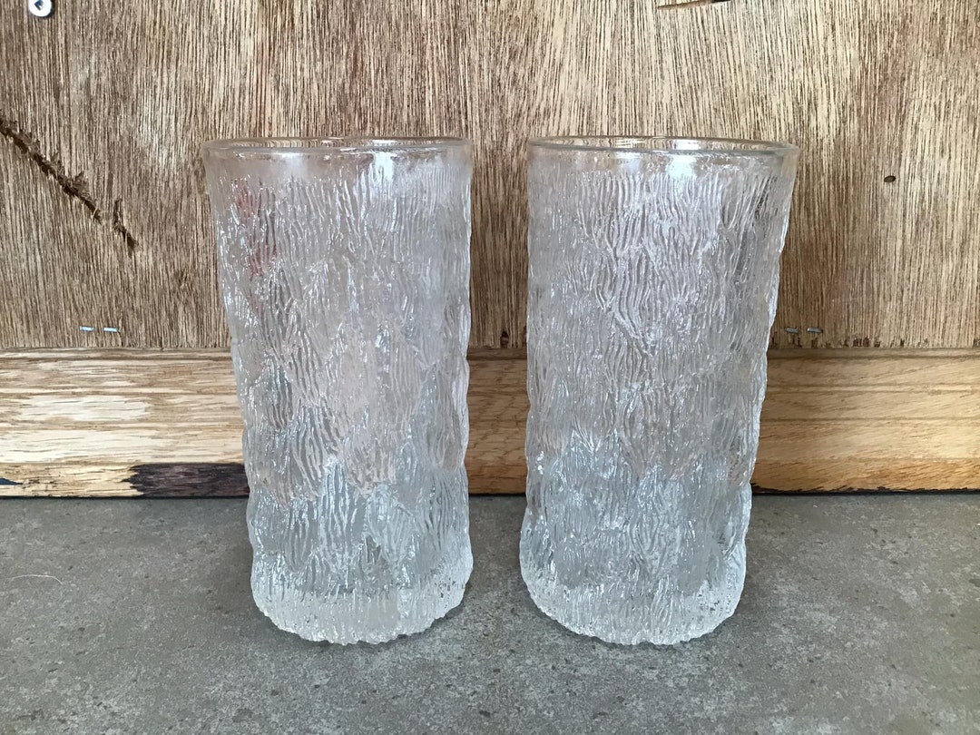 2 Vintage Textured Drinking Glasses, Goebel Germany, Ice or Bark