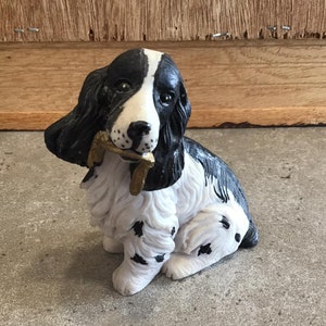 Black and White Cocker Spaniel Figurine, Ceramic Dog