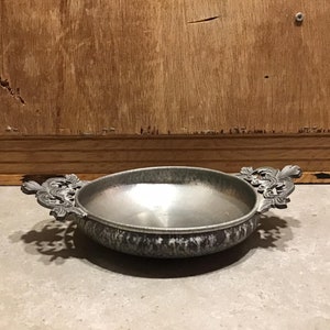 Vintage Norwegian Pewter Bowl with Carved Handles