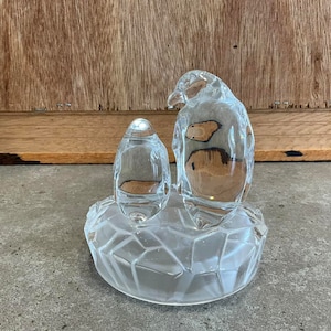 Vintage Royal Crystal Rock Glass Penguins Figurine