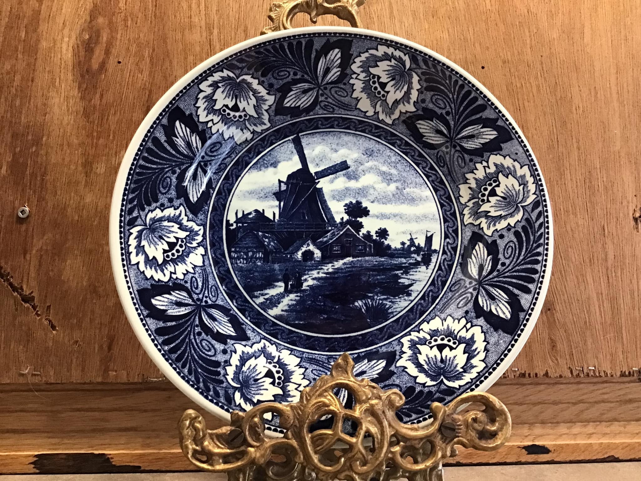 ボッホ ベルギー デルフト 青と白の風車と農民の風景の風景 ウォール