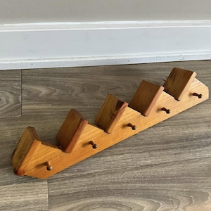 Vintage Wood WALL SHELF Display with 5 Hooks  Knick Knack