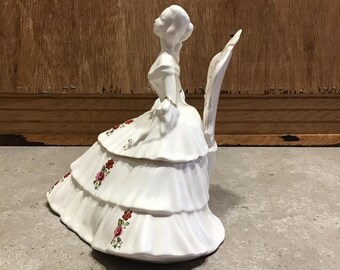 Ceramic Victorian Lady Dresser Trinket Box with Lid