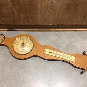 Vintage Thermometer Barometer Hygrometer Wall Hanging | Indoor Wood Weather Station | Made in France