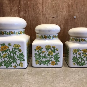 3 Vintage Floral Pottery Container with Lid Taunton Vale Made in England, Retro Lidded Storage Jar Canister Ceramic, Rice, Sugar Storage