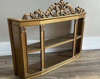 Vintage SYROCO Ornate Gold Wall/Curio Shelf #3602 - Hollywood Regency Style Wall Hanging Display Plastic Cabinet