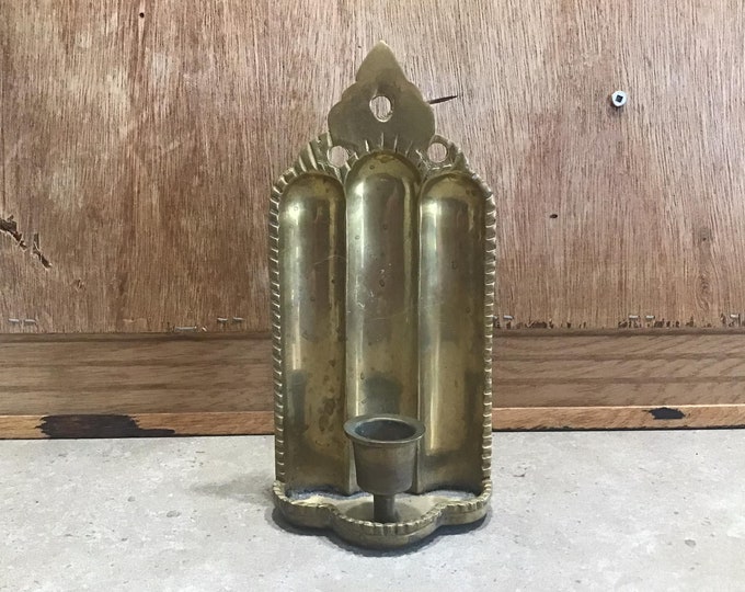 Vintage Brass Wall Candlestick Sconce, Stunning Brass Three Arched