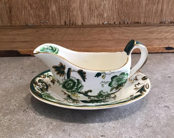 Mason's Chartreuse Sauce Boat and Saucer/Underplate, Ironstone Made in England, ,vintage dinnerware replacement