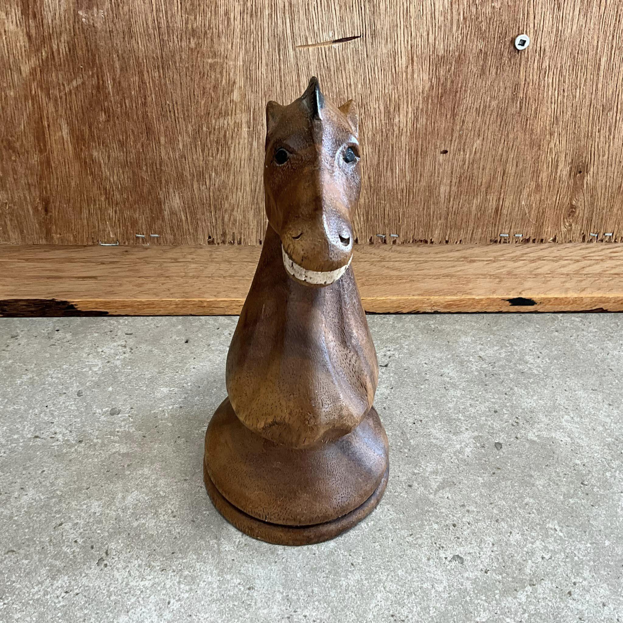 ヴィンテージ風木彫りの馬の頭の彫刻：チェスの装飾 - Etsy 日本