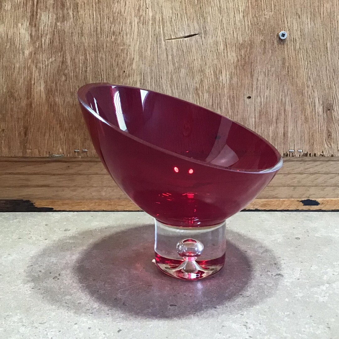 Vintage Bombay Handblown Ruby Red Slant Glass Bowl Made in Poland - Etsy