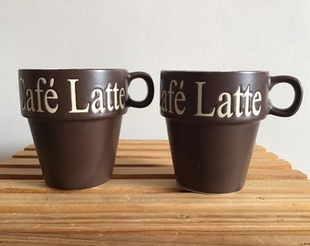 2 Small Brown Coffee mugs Cafe Latte Coffee