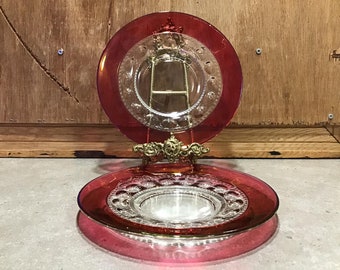 Platos de cristal Indiana Glass Kings Crown Ruby Flash (Juego de 2)