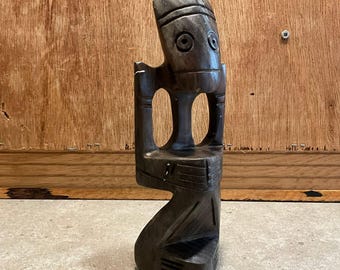 Vintage Taino Caribbean God Wood Carving Figure, Indigenous Art Statue