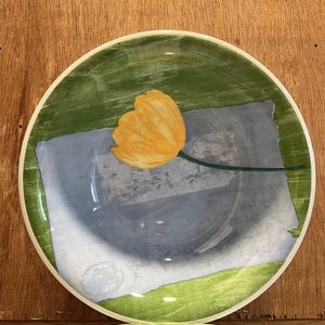Vintage La Primula Italy 8" Pasta Bowl | Hand Painted Yellow Tulip Ceramic Salad Dish | Tuscan Country Kitchen Serving Bowl Replacement
