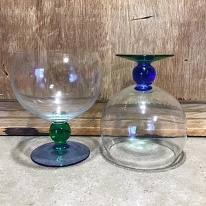 2 Green / Blue Stem Brandy Glasses