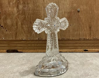 Vintage Lenox Fine Crystal Cross, Sapphire Crystal Center, Made in