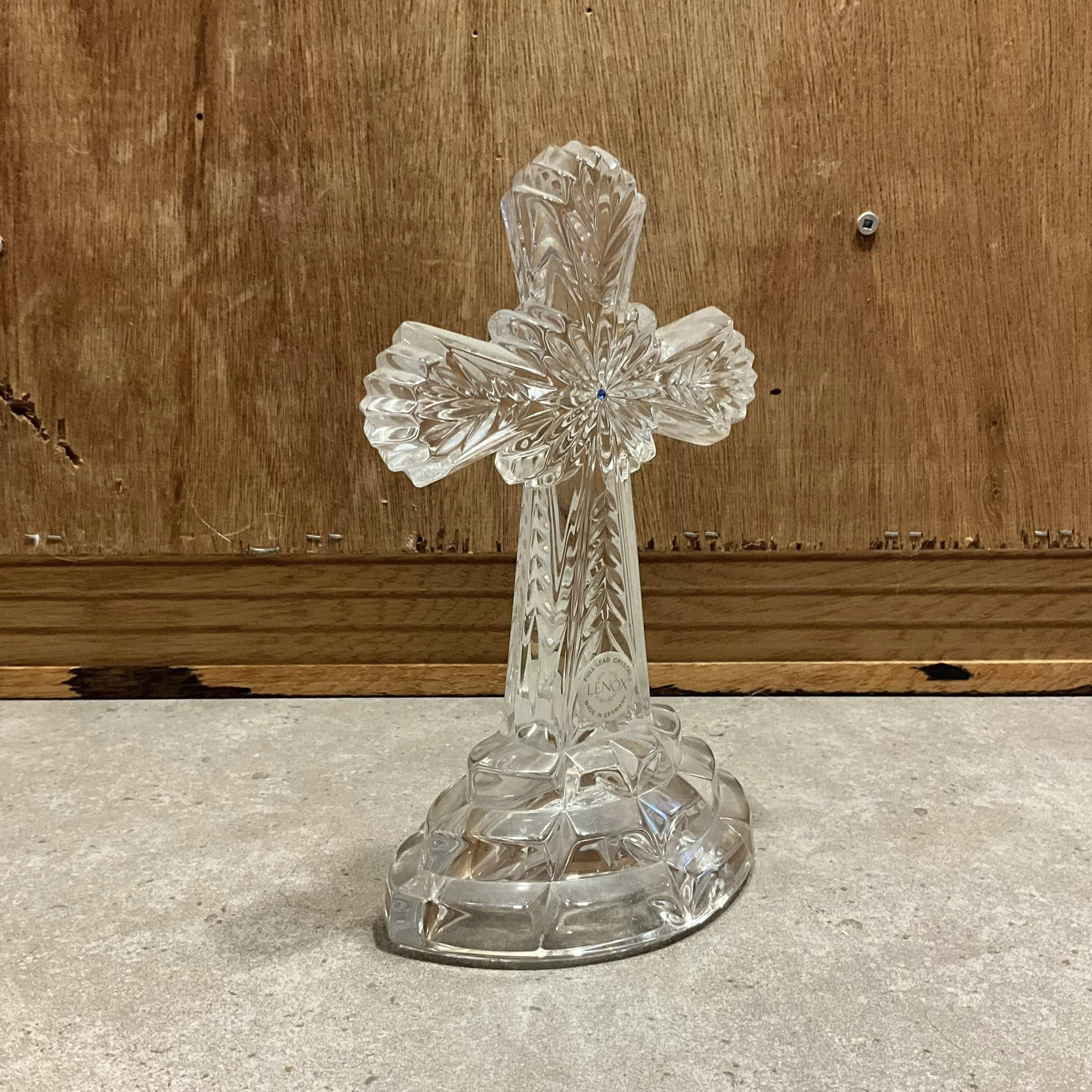 Vintage Lenox Fine Crystal Cross, Sapphire Crystal Center, Made in