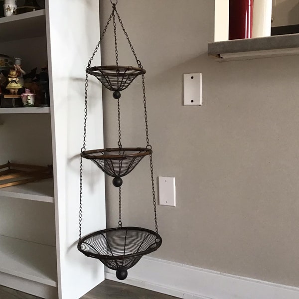 3-Tier Fruit Hanging Basket with Hanging Hook Hanging Fruit Or Vegetable Kitchen Storage Baskets for Wall Hanging Or Ceiling Hook