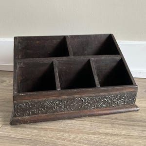 Vintage Wooden Desk Tidy, Carved Mail Sorter, Retro Ranch Home Decor