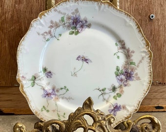 Limoges Porcelain Plate, Purple Flowers, GDA France, CH Field Haviland Limoges