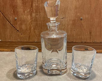 Vintage Crystal Bohemia Whiskey Decanter Set - 3pc Torneo Liquor Carafe and Glasses - Czech Lead Crystal Bourbon Bottles - Barware Gift