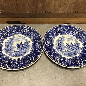 2 Vintage Arabia Finland Plate “Landscape Blue” Cake Plate Breakfast Plate 1932 - 1949