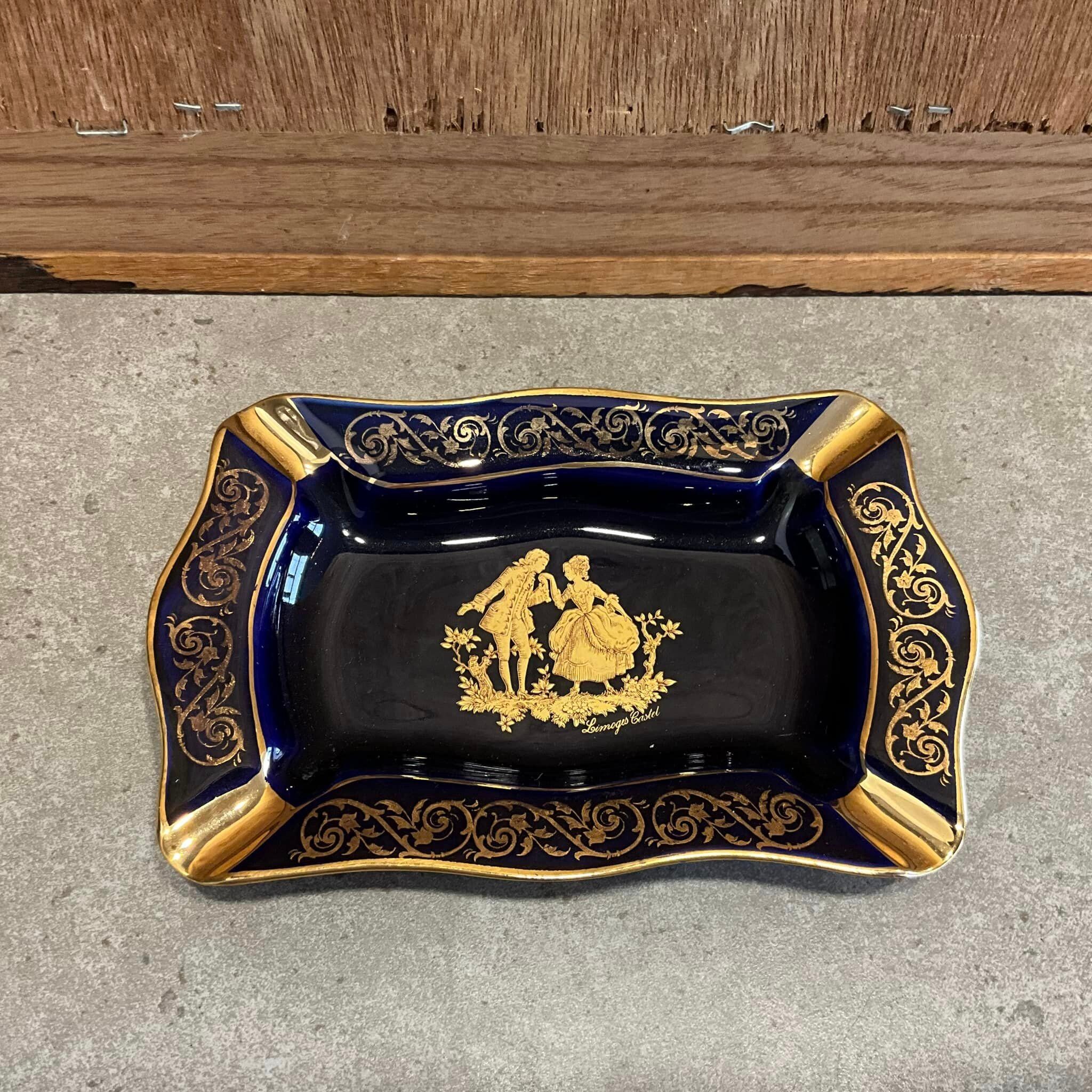 リモージュ　カステル　陶磁器　馬の置物　コバルトブルー　22K金塗装 ビンテージ リモージュ カステル 陶磁器 馬の置物 コバルトブルー 22K金塗装