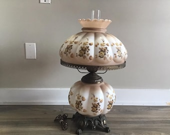 Vintage Floral Milk Glass Hurricane Lamp: Gone With The Wind Style Accent Light