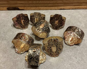 Vintage Silver Plate Napkin Ring Holders, Ornate Design, Set of 8