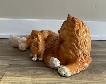 Vintage Ronzan Ceramic Cat Statue: Large Persian Cat Figurine