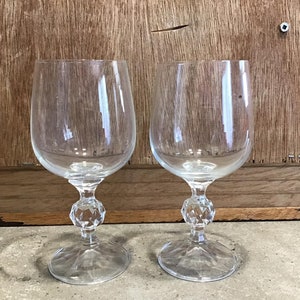 2 Vintage Claudia - Bright Clear Crystal Ball Stem Blown Glass Water or Wine Goblet
