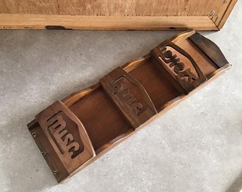 Vintage Wooden Mail Holder: Rustic Key and Letter Organizer