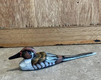 Vintage Folk Art Carved Wooden Duck Bird Decor, Woodworking