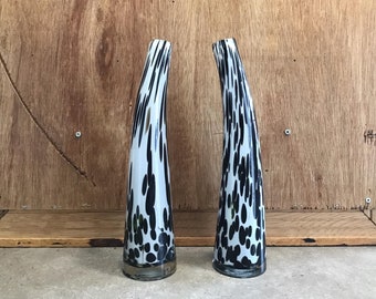 2 German Glass Vases Black and White, slightly curved Made in Germany