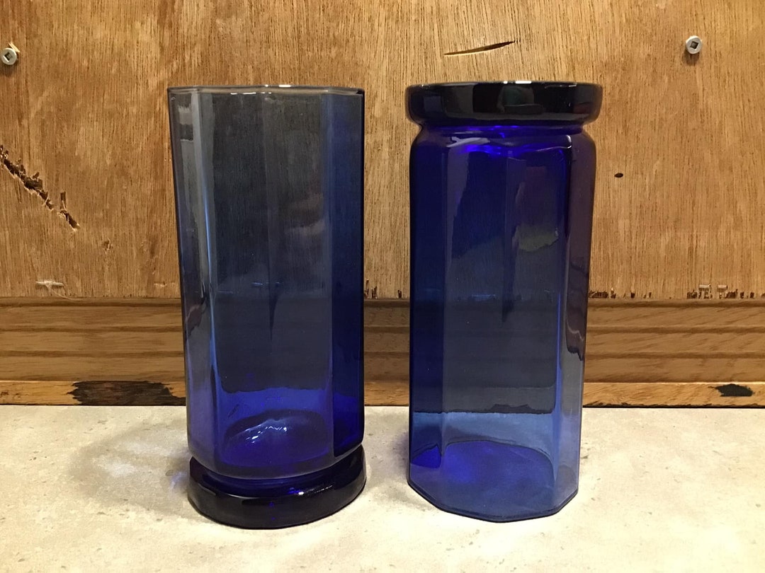 2 Vintage Anchor Hocking Essex Cobalt Blue Highball Drinking Glasses